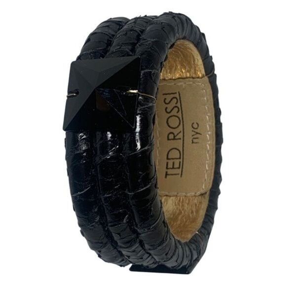 Ted Rossi NYC Black Gold Wrapped Leather Faceted Big Bead Statement Bracelet 7.5 - Picture 11 of 11